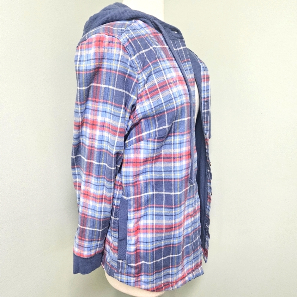 L.L. Bean Flannel Hoodie Shacket Women Plaid Lined Outdoor Cabin Camp XSmall - Picture 5 of 8